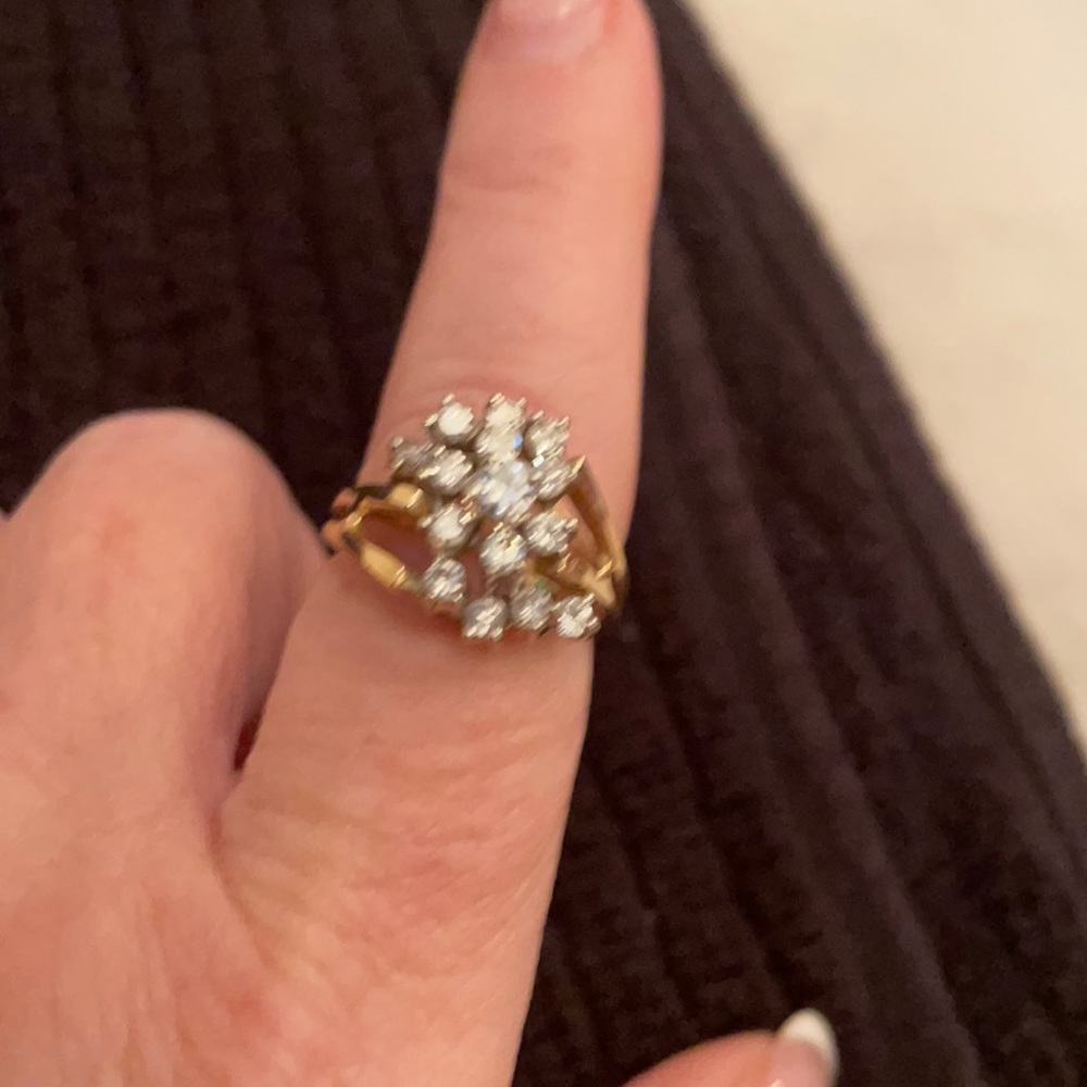 Diamond and 14k gold cluster ring